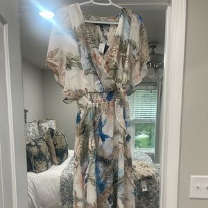 White House Black Market Blue and Green Sleeveless Maxi Sundress